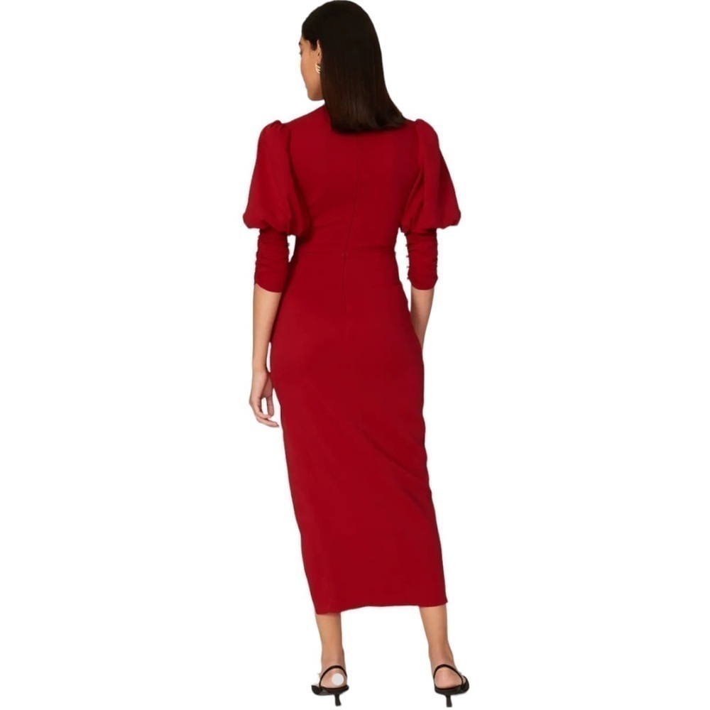 Self-Portrait Red Ruched Midi Dress - Picture 4 of 9